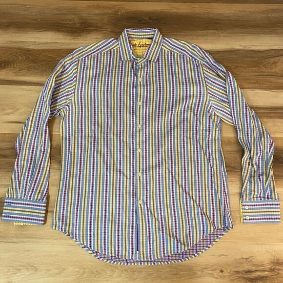 Robert Graham Other - Robert Graham Shirt Mens Large Flip Cuff Long Sleeve Blue Purple Yellow Striped